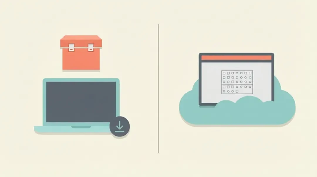 Vergleichsdiagramm von Desktop-Software und browserbasierten Online-Tools