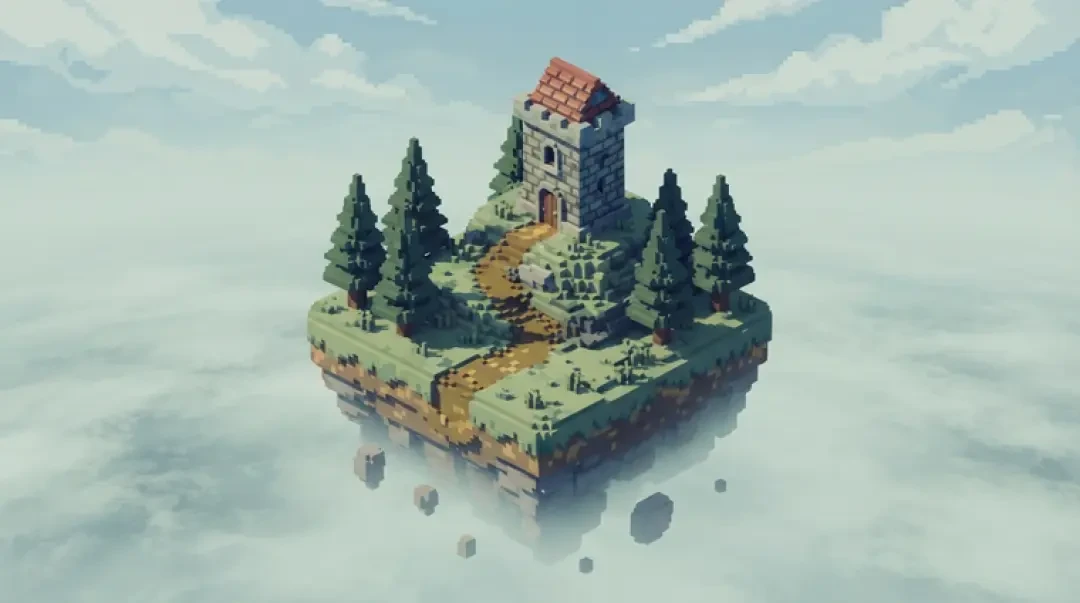 Eine begehbare Pixel-3D-Insel — Pixel-Texturen mit echter Tiefe