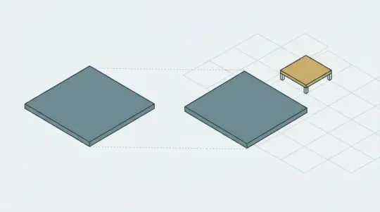 等距瓦片投影图：左侧方形瓦片与右侧菱形瓦片的 2:1 变换对照，背景为等距菱形网格地面，一格抬升表示高度