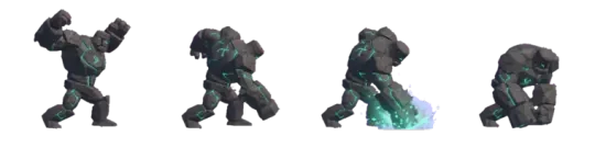 Golem de pierre — Attaque écrasante (low-poly, 4f)
