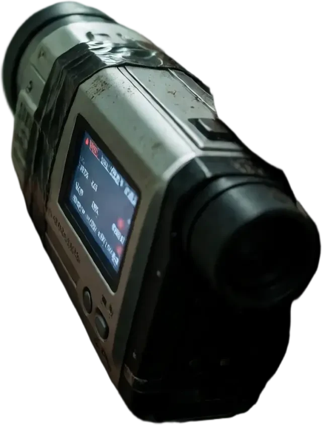 Recorte transparente de la gastada videocámara DV plateada