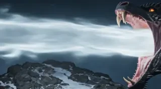Frame from the final video — 7.5–10s: extreme close on the maw as the breath releases
