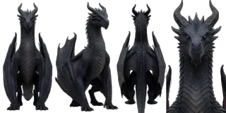 Cut-out — transparent PNG of the black dragon in four poses