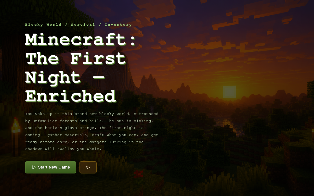 Gameplay — Titelbildschirm von Minecraft: The First Night — Enriched