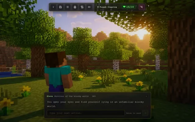Gameplay — Steve wakes in the Forest Clearing