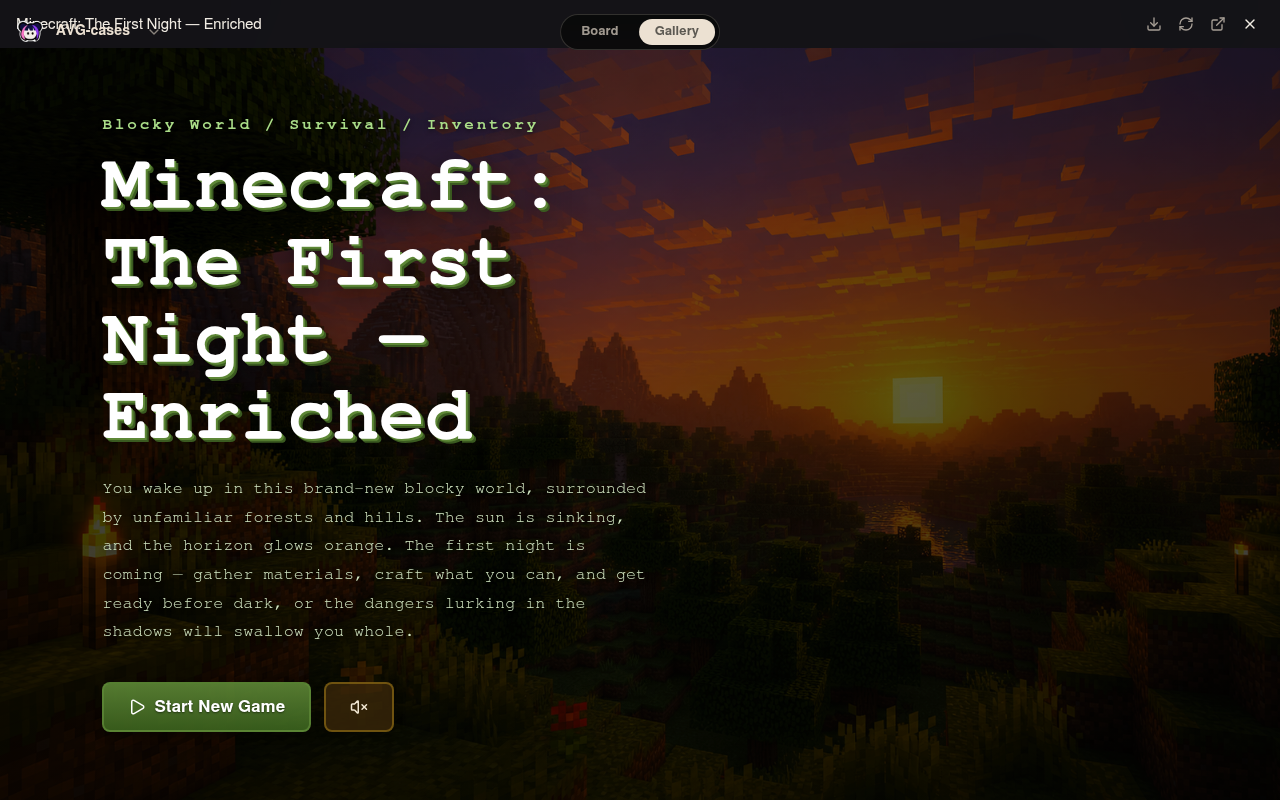 Minecraft: The First Night — Enriched im AVG-cases-Studio