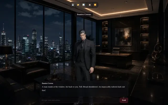 Gameplay — das erste Treffen mit Damien Crowne im Penthouse-Büro