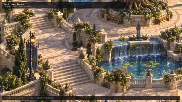 Grand Courtyard Layout Test gameplay — the Central Tree Plaza
