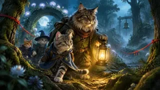 Meowarts: Wilderwood Rescue — 16:9-KI-Spielcover