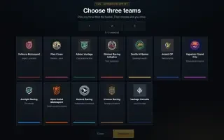El mundo jugable — elegir tres equipos en VOC Team Race