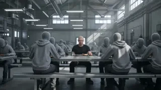 Tatsächliches Video — die weite Establishing-Aufnahme des Pausenraums