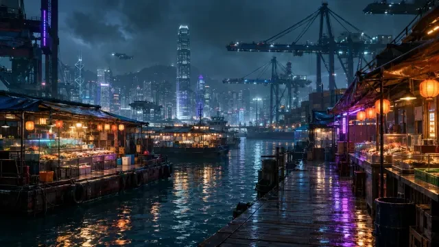 Arrière-plan de scène — le marché nocturne flottant