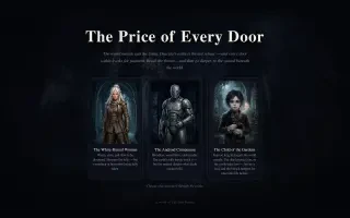 El Precio de Cada Puerta — pantalla de título con el selector de personaje