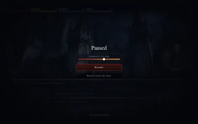 UI — the paused menu with ambience volume