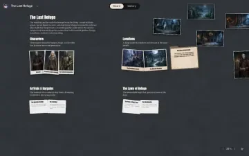 Neta Studio — tablero del mundo de El Último Refugio con personajes, ubicaciones, eventos y reglas