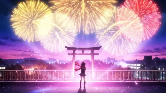 Vídeo real — fuegos artificiales sobre el portal torii (03)