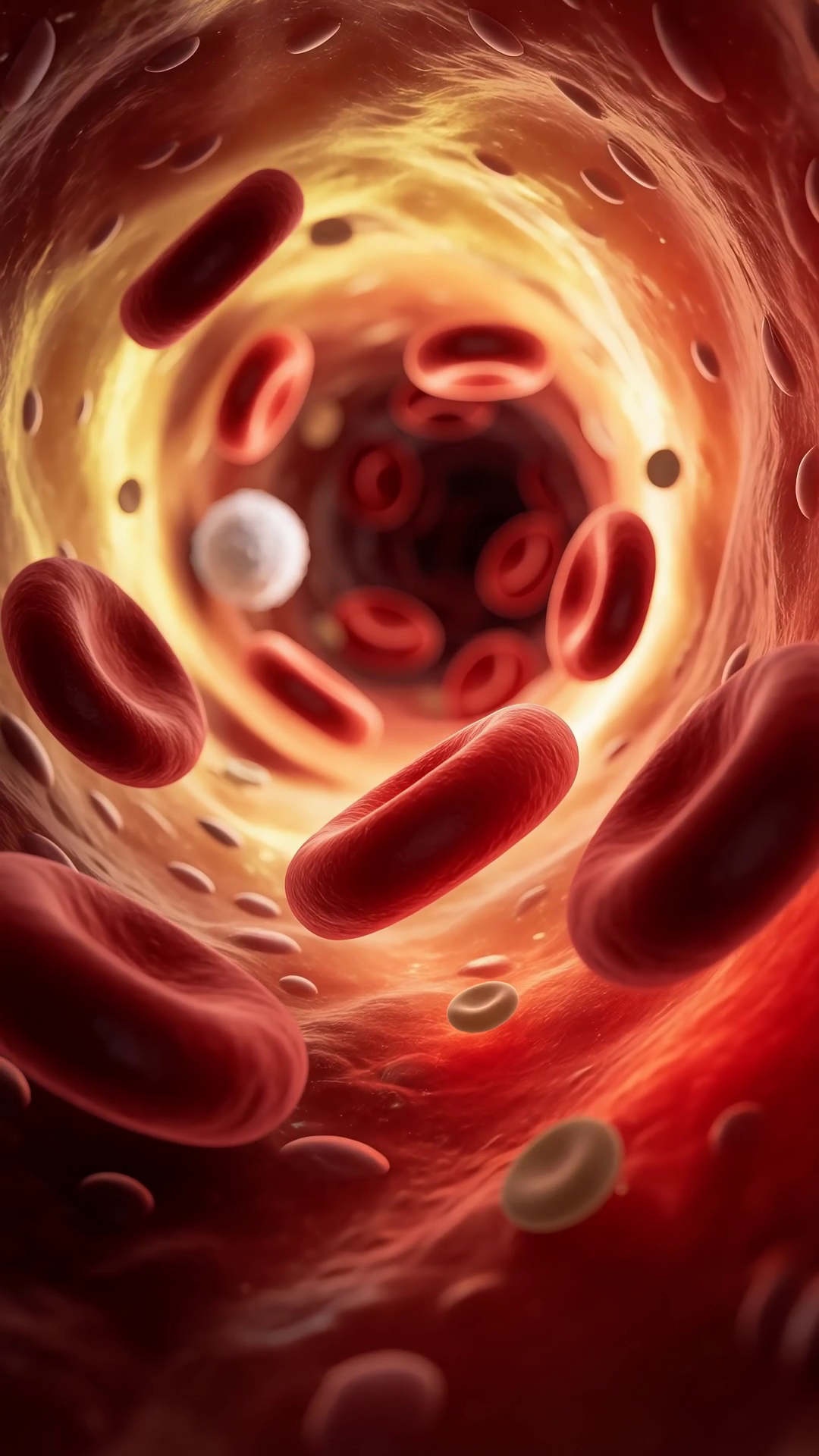 Image de la vidéo finale — Temps 1 (0-3 s) : la caméra trouve la cellule à l'intérieur de l'artériole