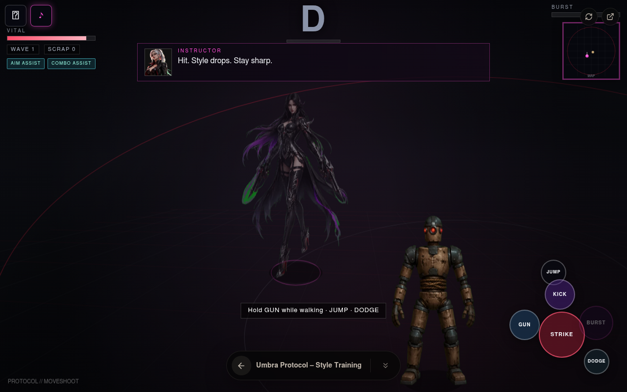 Jugabilidad de Umbra Protocol — la primera lección de entrenamiento en la arena