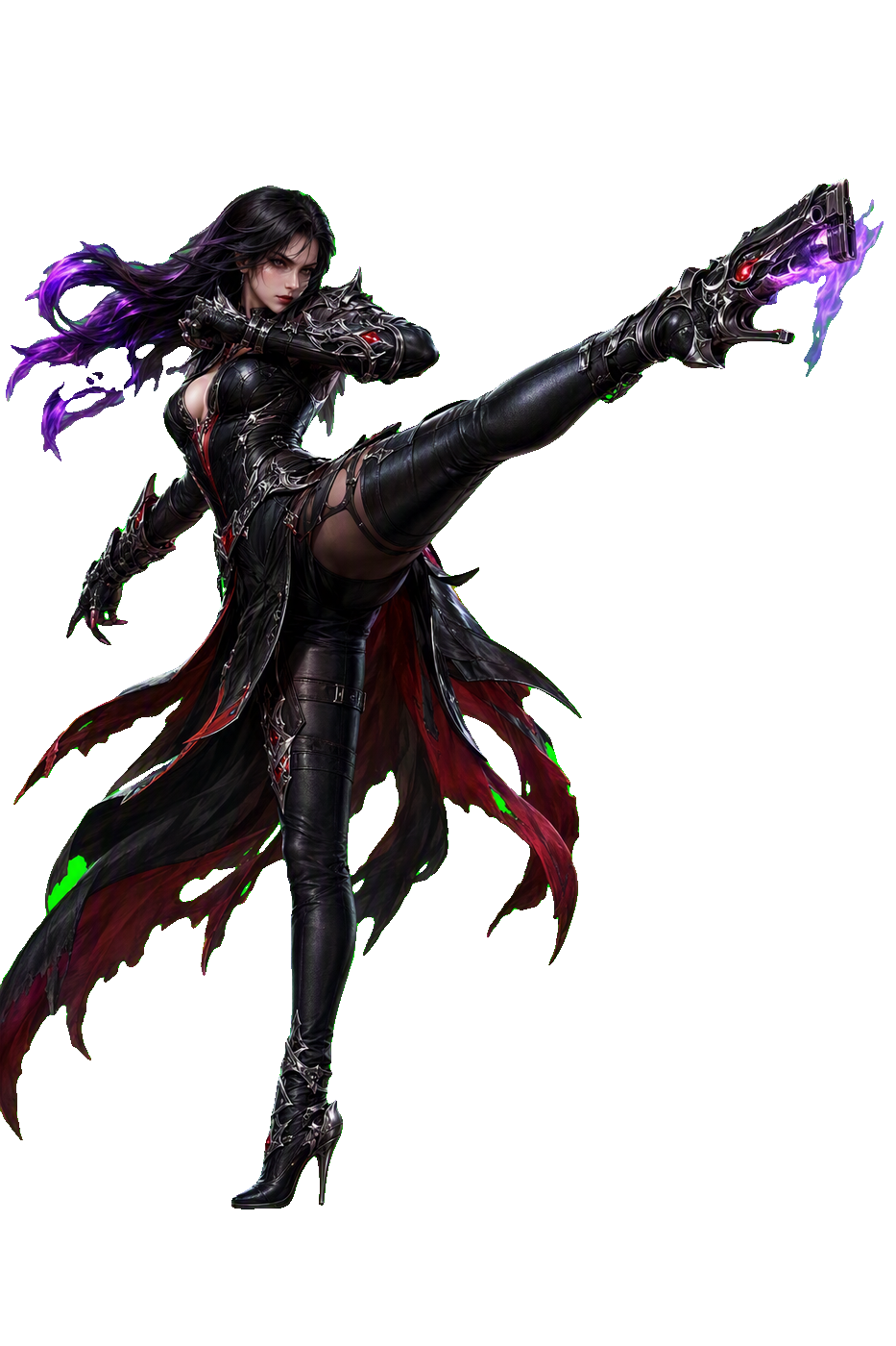 Sprite de la pose de patada de tacón de la Umbra Witch (transparente)