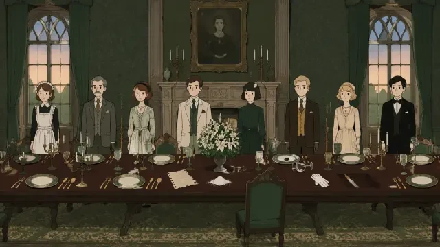 Verdigris Manor: The Sixth Dinner — 16:9 AI cover art