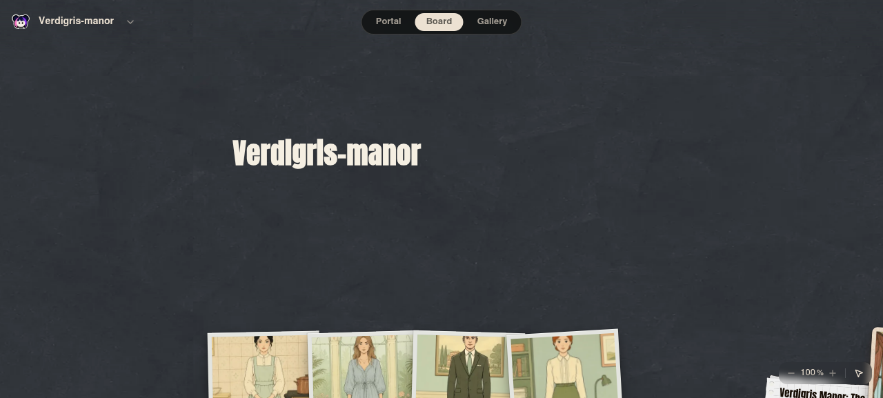 네타 스튜디오 — Verdigris-manor 스튜디오, 캐릭터 카드가 있는 보드 뷰
