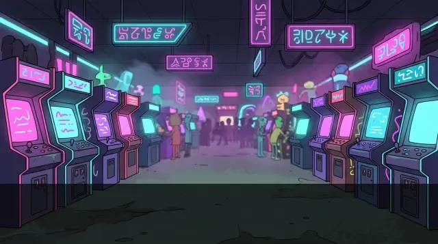 Fondo de escena — la sala de arcade alienígena