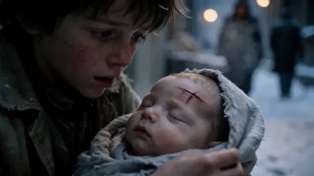 Einzelbild aus dem finalen Video — die enthüllte Narbe auf der Stirn des Babys