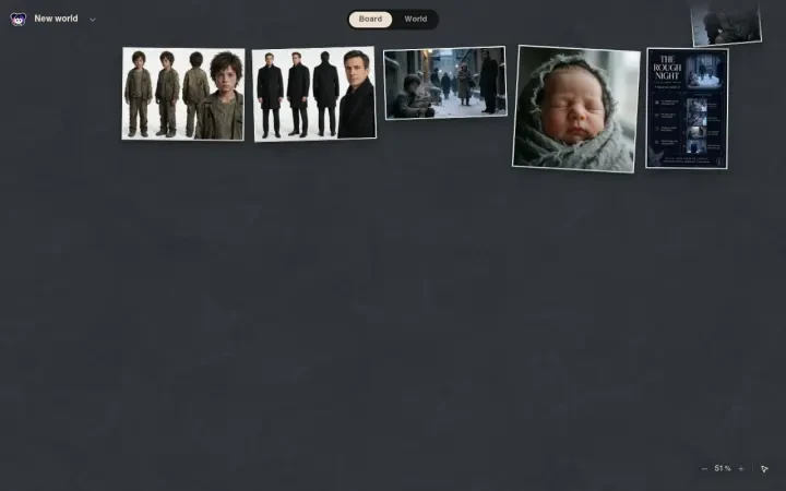 Neta Studio — das Welt-Board mit angehefteten Rough-Night-Frames