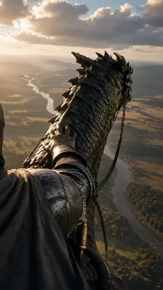 Flug-Einzelbild — das Klopfen auf den Hals des Drachen