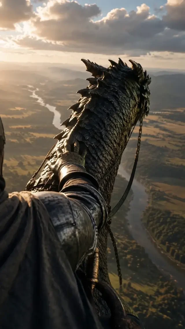 Flug-Einzelbild — das Klopfen auf den Hals des Drachen