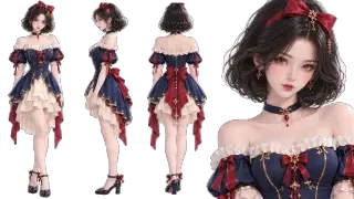 Xuexue character sprite — four views on transparent background