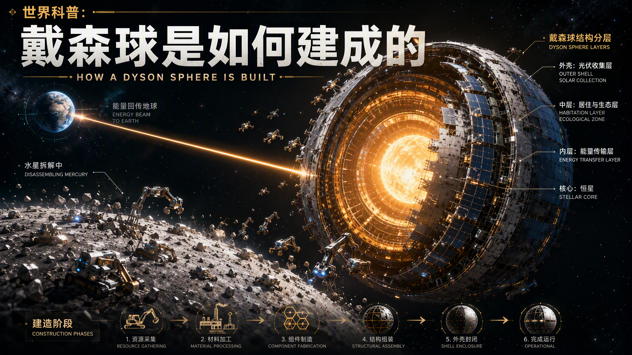 戴森球是如何建成的——为图像模板打造的硬科幻解说资讯图