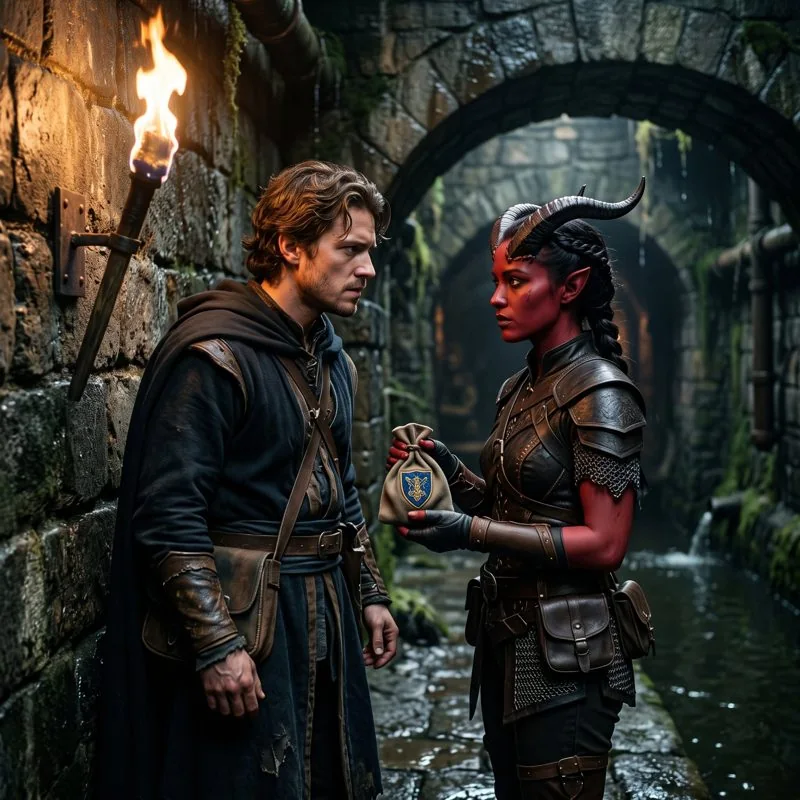 A roleplay scene between two characters in the Deepwater sewers