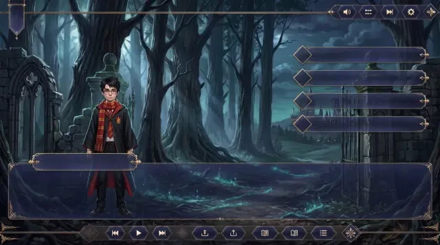 Gameplay — AVG-Dialograhmen mit Sprite und Hintergrund