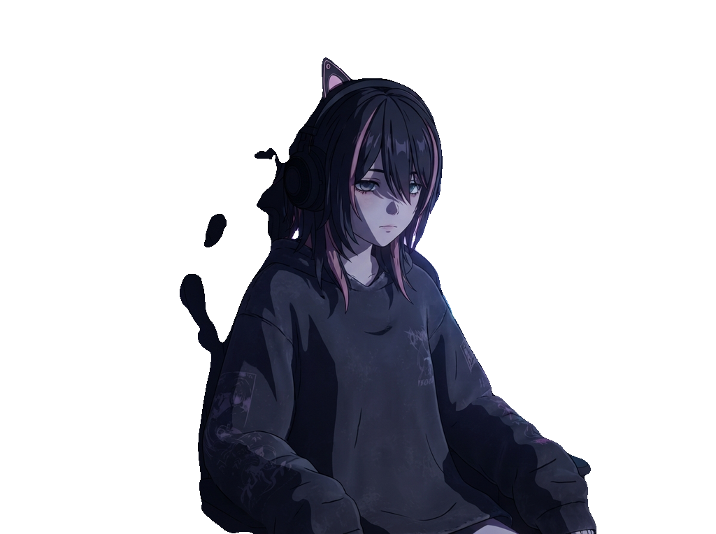Die Late-Night-Streamerin — transparentes Sprite (cel-shaded)