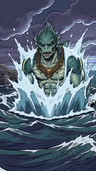 影片中的影格——生物从波浪中猛然窜出