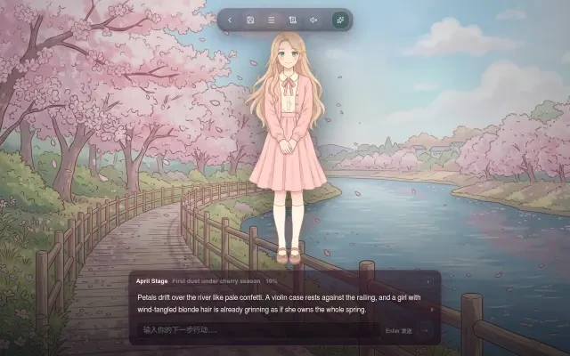 Gameplay — Kaori attend sur la promenade au bord de la rivière
