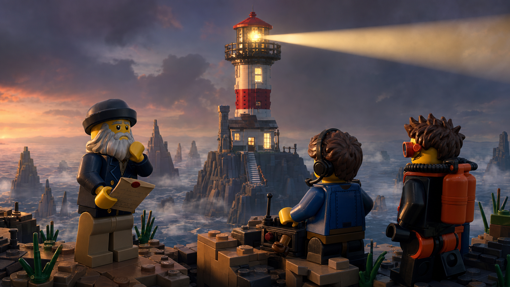 The Last Lighthouse — Framework AVG Standard : Visual Novel IA dans LEGO System Realms | Jouer en ligne