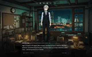 Gameplay — the briefing opens at the Armed Detective Agency office