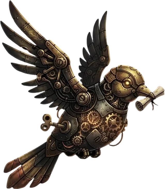 Sprite des Uhrwerk-Botenvogels (transparentes PNG)