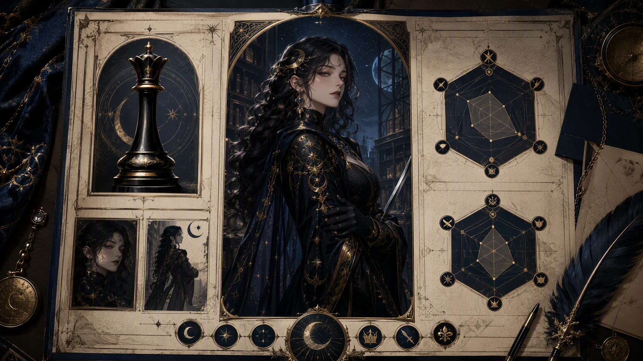 Charakterprofilkarte — Evelyn Nocturne, die Mondarchivarin