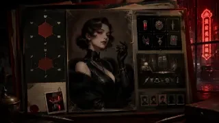 Character profile card for Nyx the vampire detective with 1930s noir case file design and procedural stamps