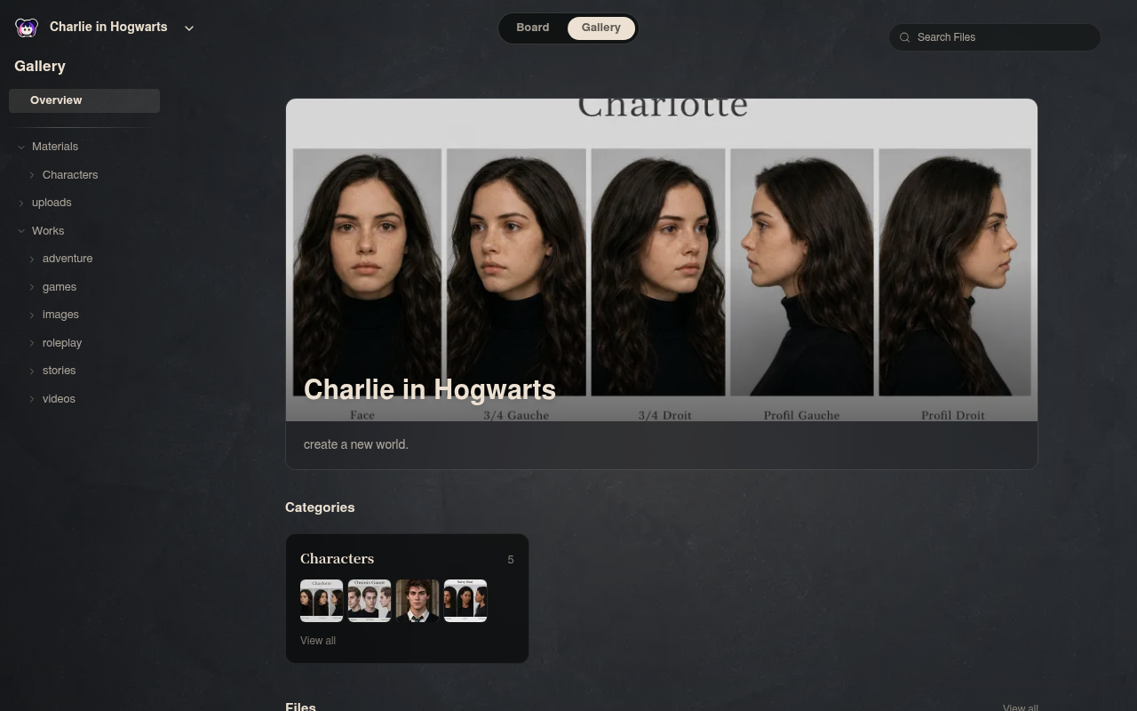 Neta Studio — visão geral da galeria e dos materiais de Charlie in Hogwarts