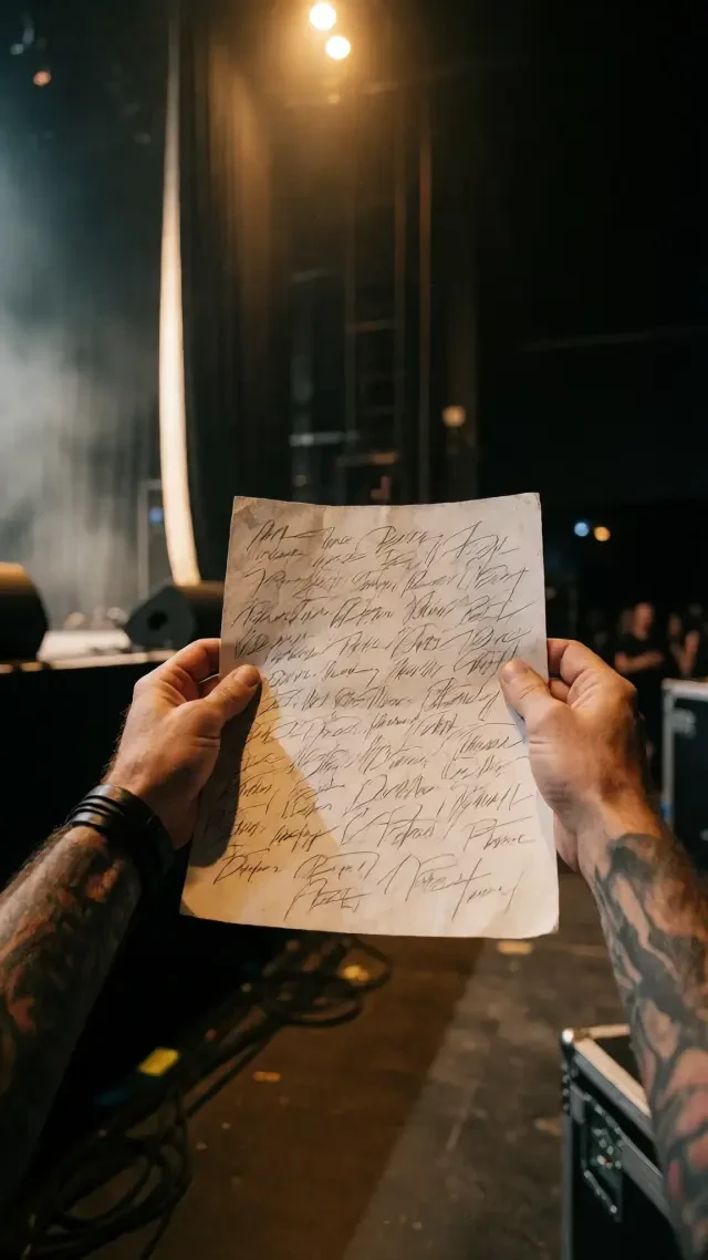 Scene background — the setlist in hand, backstage POV