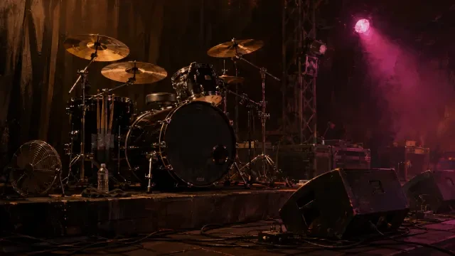 Scene background — the drum riser before doors