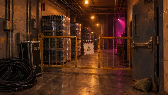 Scene background — the chained service corridor