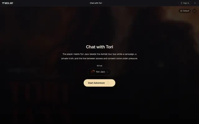 Jugabilidad — la pantalla de inicio de Chat with Tori