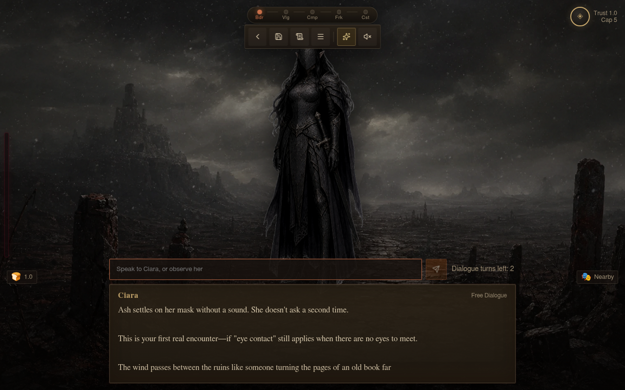 Gameplay — freier Dialog mit Ciara