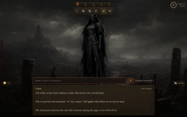 Gameplay — freier Dialog mit Ciara