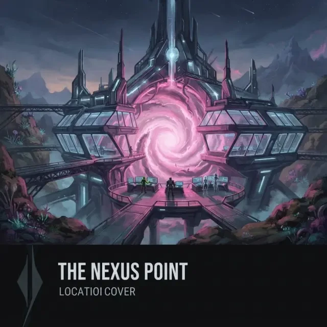 Der Nexus Point — Szenen-Artwork aus dem Cyberlime Multiverse